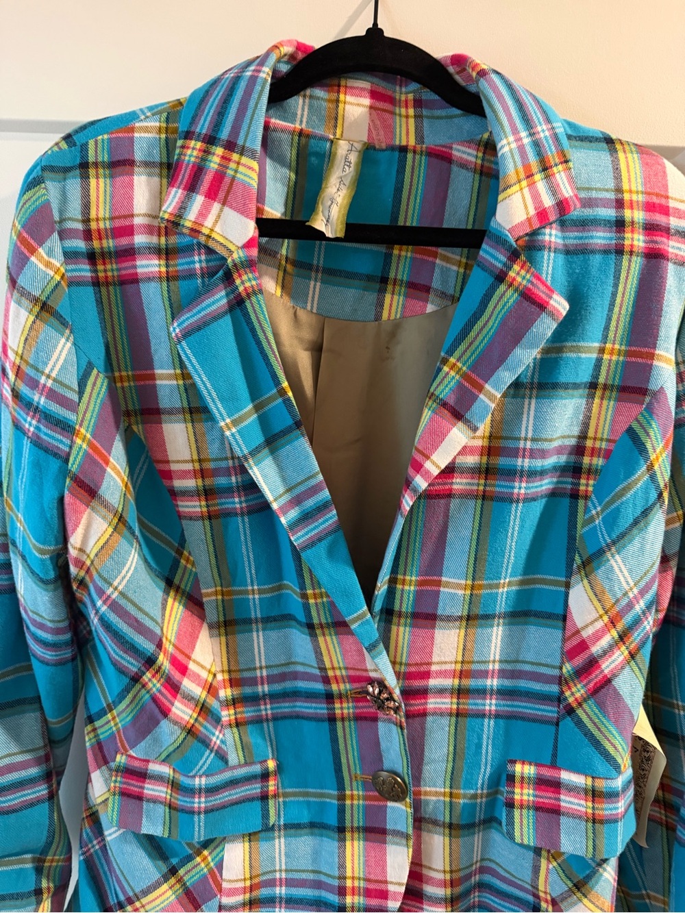 Aratta Turquoise Plaid Blazer with Multicolor Accents
